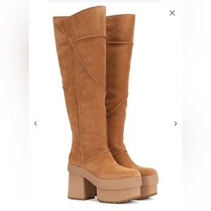 UGG New Heights Tan Platform Knee-High Boots NWOT